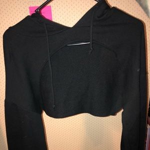 Black Cut Out Long Sleeve Crop Hoodie